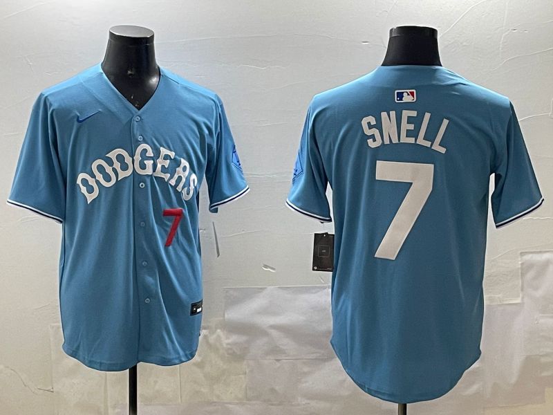 Men Los Angeles Dodgers #7 Snell Light Blue Joint Name 2025 Nike MLB Jersey style 9->los angeles dodgers->MLB Jersey